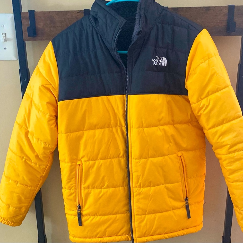 Yellow and Gray north face coat/ jacket